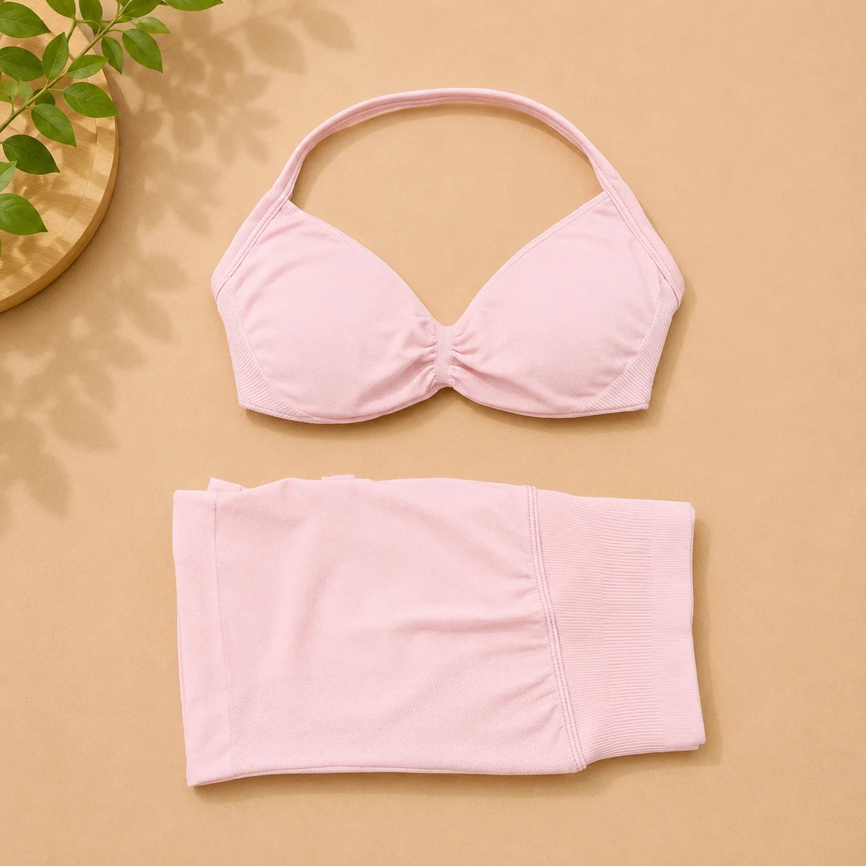 NoLogo Women 2 Piece Yoga Outfit Seamless Strappy Bra High Waist Butt Lifting Scrunch Shorts Gym Activewear