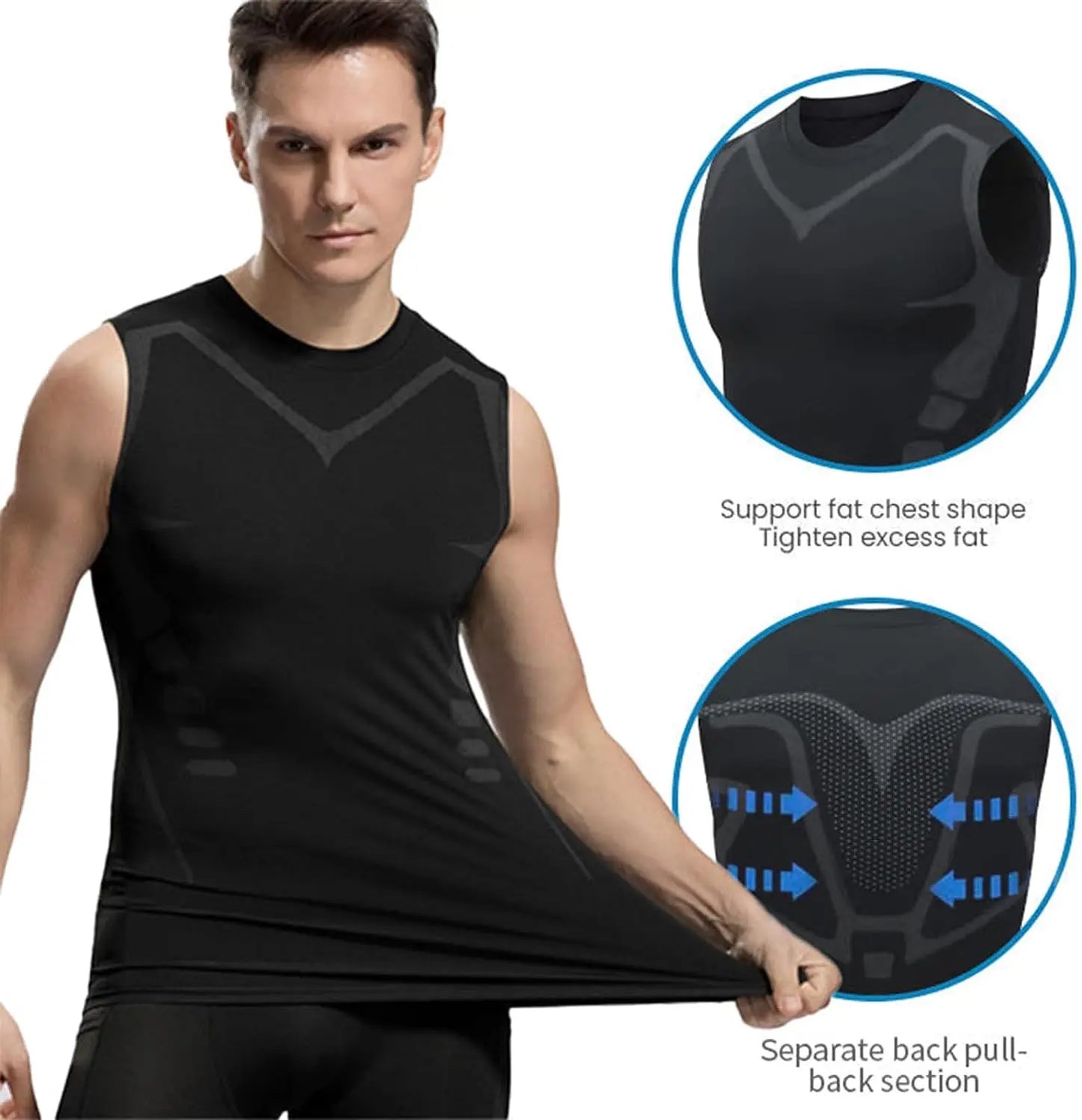 Summer Men Shapewear Ionic Shaping Vest Sleeveless Shirt Tight Compression Shirts Tank Top Body Shaper Breathable Ice Silk Vest