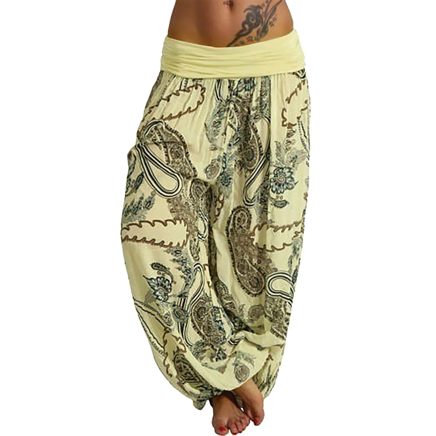 Women's Fashion Lightweight Loose Ethnic Style Pleated Trousers Casual Soft and Comfortable Printed Yoga Pants