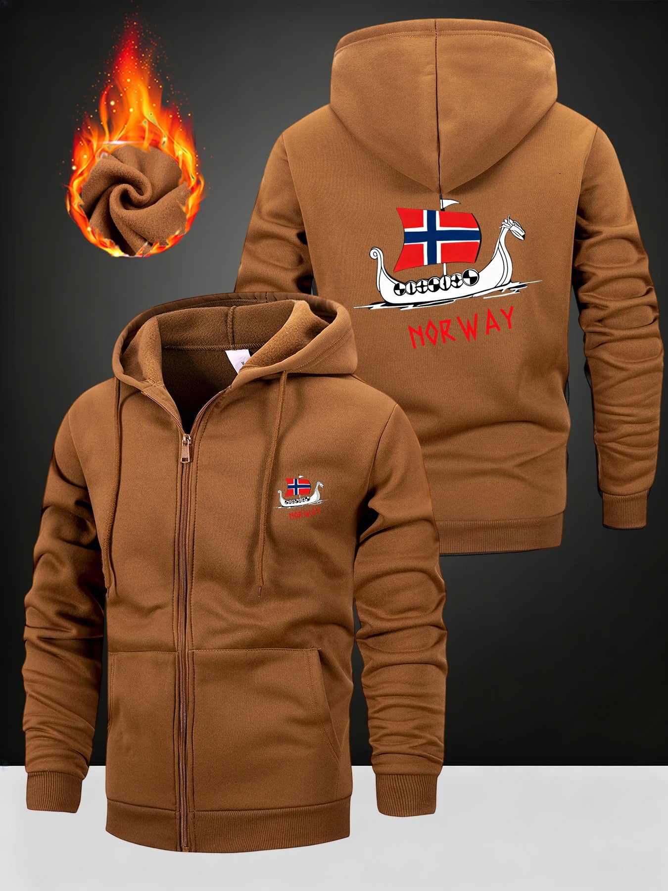 2025 Autumn Windproof Hoodie Norway Printed Men Sweatshirt Zipper Closure Jacket Fashion Sports Casual Streetwear Male Clothing