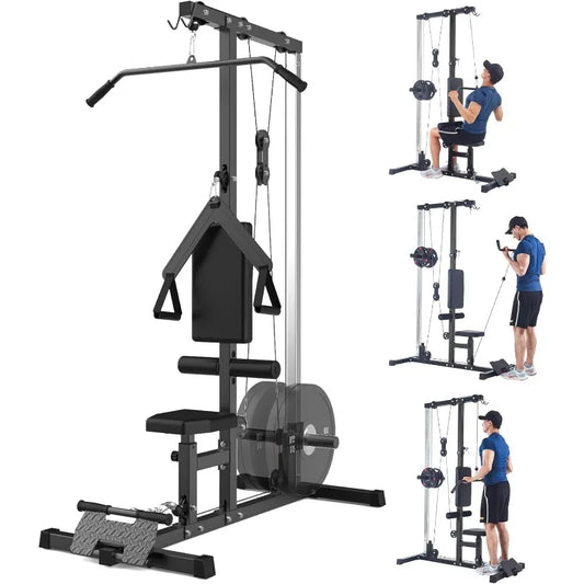 LAT Pulldown Machine, Multi-Functional Cable Machine with High Low Pulley Station, Row Cable Machine Home Gym Leg Support