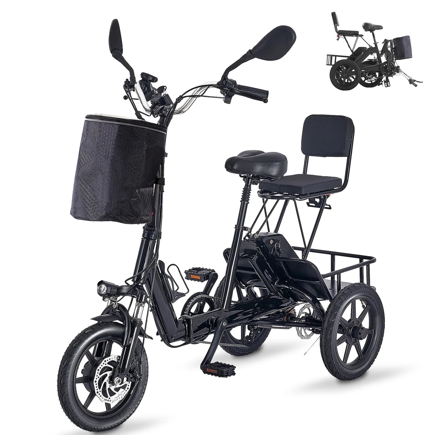 Electric Tricycle for Adults Foldable, 350W Electric Trike, Folding Trike Ebike, 3 Wheel Bikes for Adults 480Wh Removable Batter