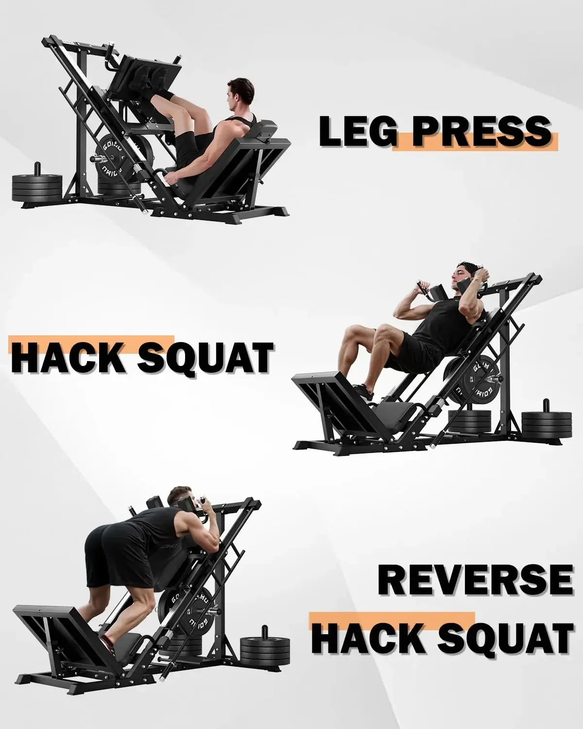 Leg Press Hack Squat Machine with Back Support Cushion, 3 in 1 Adjustable Leg Press Machine with Quad Track Roller, Customized