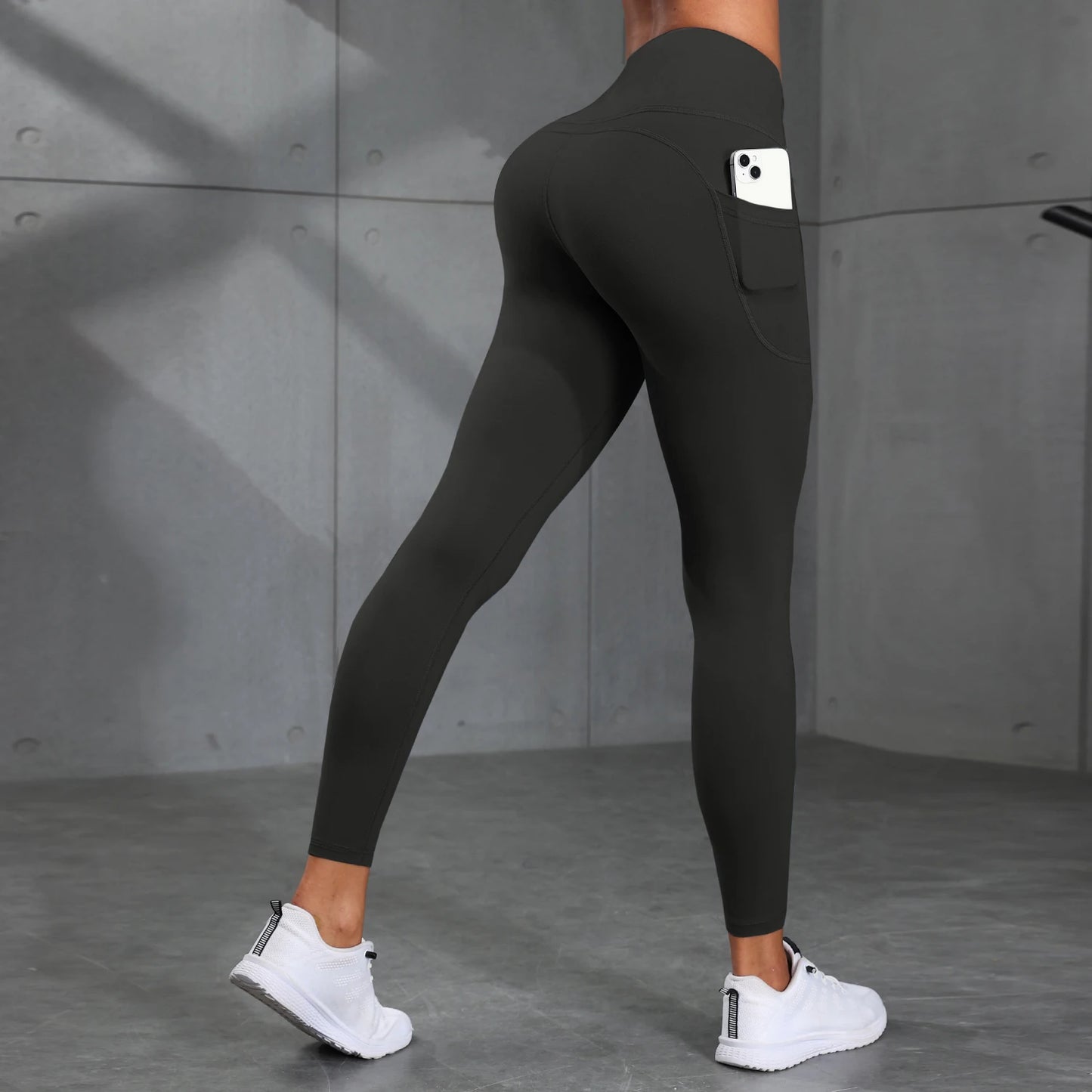Women's High-Waisted Solid Color Yoga Pants With Pockets, Compression Leggings For Sports, Fitness, Running