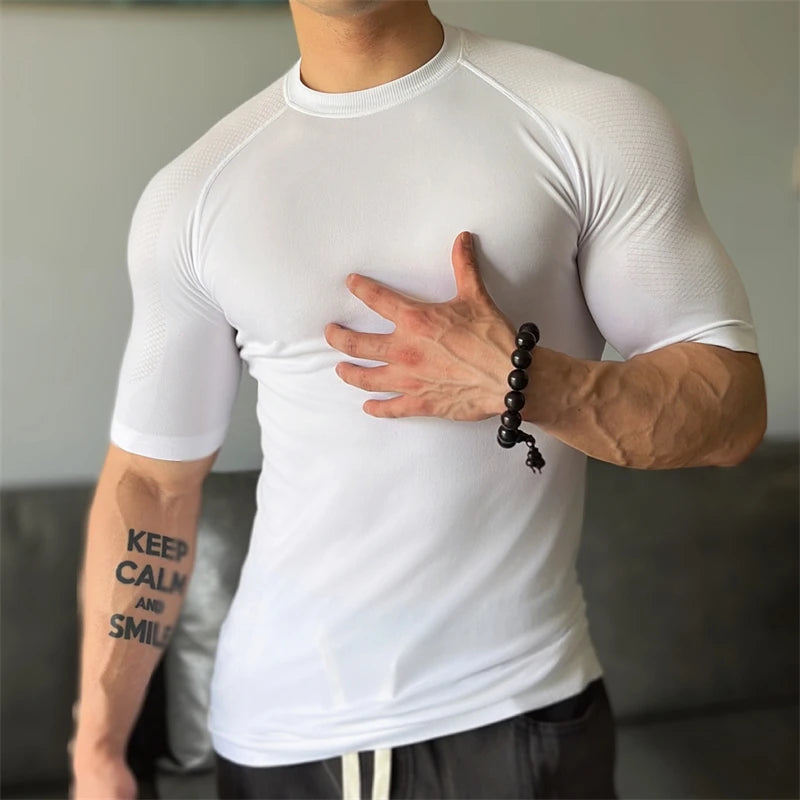 2025 Men Running Sports T-shirt Training Quick Dry Tight Short Sleeves Shirt Bodybuilding compress Fitness Tee Tops men Clothing