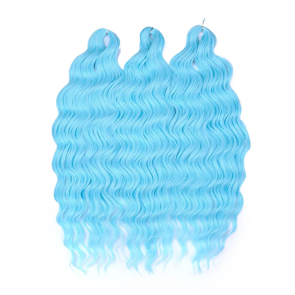 FASHION IDOL 24" 3pcs Deep Wave Curl Hair Synthetic Water Wave Braiding Hair Extensions Ombre Rainbow color Twist Crochet Hair