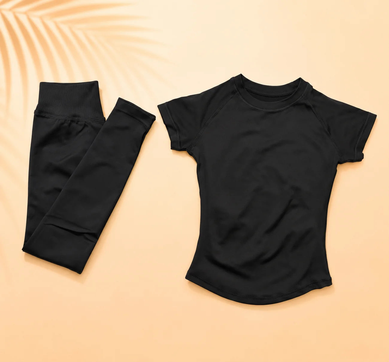 NoLogo Women Seamless Workout Set Short Sleeve Compression Top High Waist Scrunch Leggings Fitness Activewear Suit