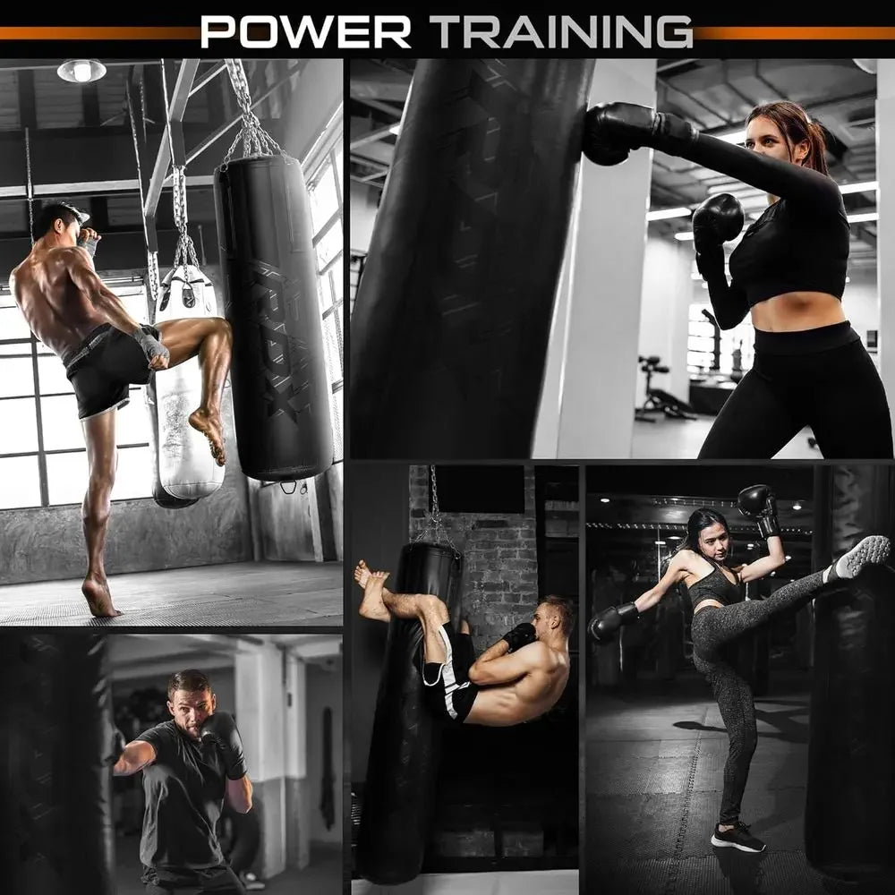 55lbs Filled Punching Bag, 110lbs Capacity, 4-Piece Boxing Set with Wall Bracket, Gloves, and Chain for Home Gym Training