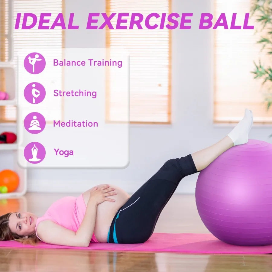 85cm AntiBurst Yoga Ball with Textured Stripes Exercise Stability Ball for Fitness Pregnancy and Physical Therapy