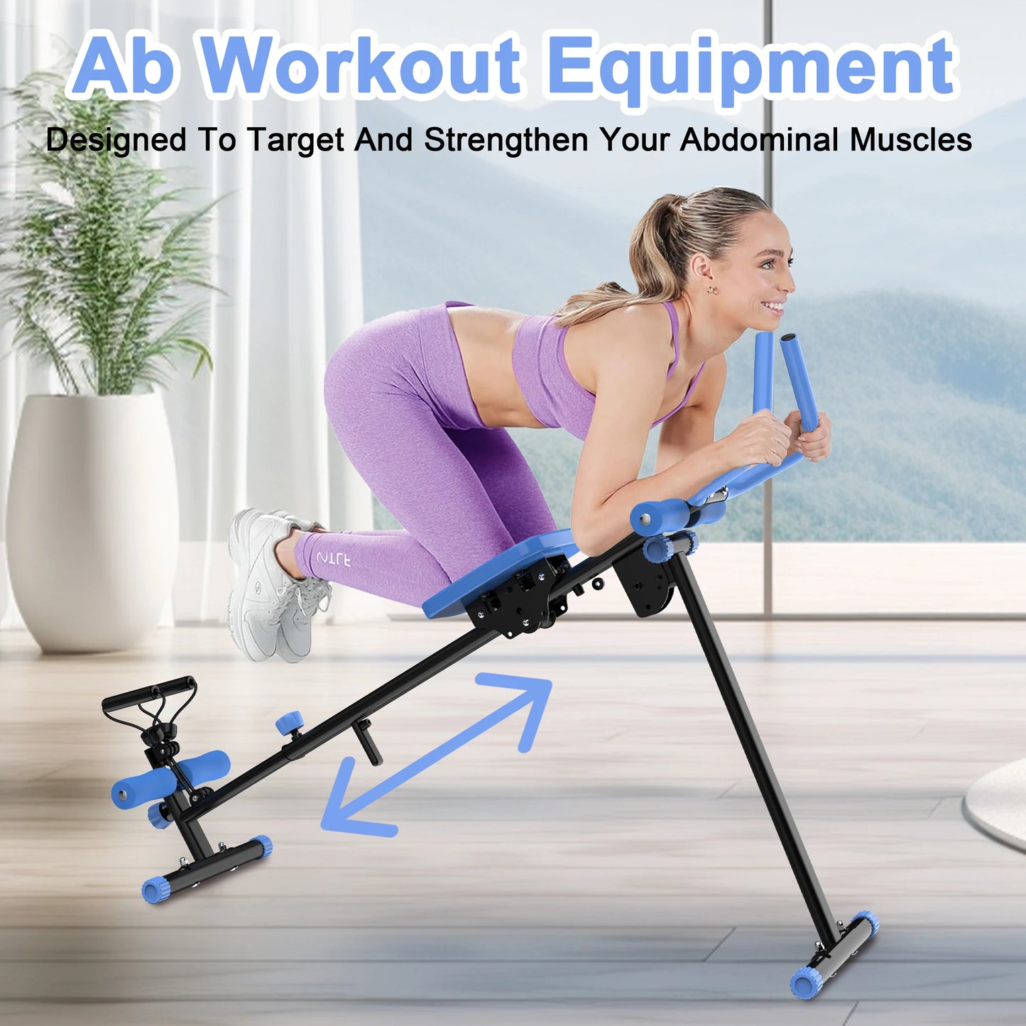 4-in-1 Ab Exercise Equipment - Rowing Machine, Leg Press Machine, Ab Glider Machine, Roman Chair, Fitness Workout Equipment for