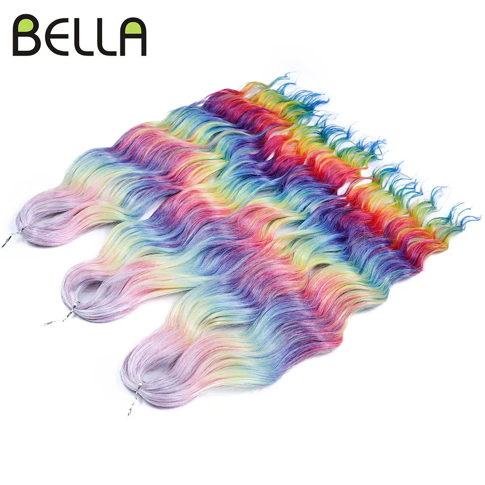 FASHION IDOL 24" 3pcs Deep Wave Curl Hair Synthetic Water Wave Braiding Hair Extensions Ombre Rainbow color Twist Crochet Hair