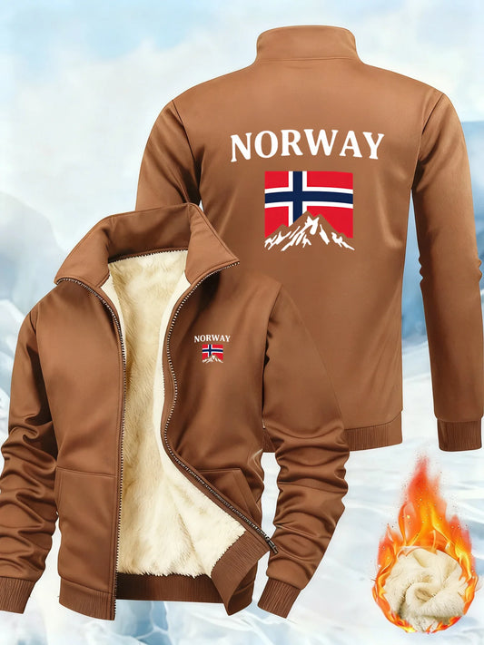Winter Men's Thicken Coats Norway Printed Fashion Jackets Solid Color Sports Casual Long Sleeve Sweatshirt Outdoor Streetwear