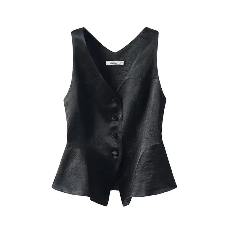 Elegant Vests for Women Autumn Solid Color Vest Undershirt Sleeveless V-neck Suit Shoulder Tops Streetwear Jacket Female Tanks