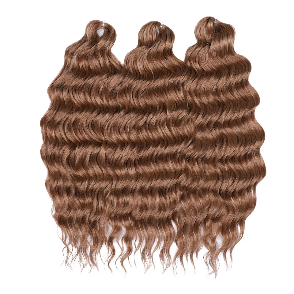 FASHION IDOL 24" 3pcs Deep Wave Curl Hair Synthetic Water Wave Braiding Hair Extensions Ombre Rainbow color Twist Crochet Hair