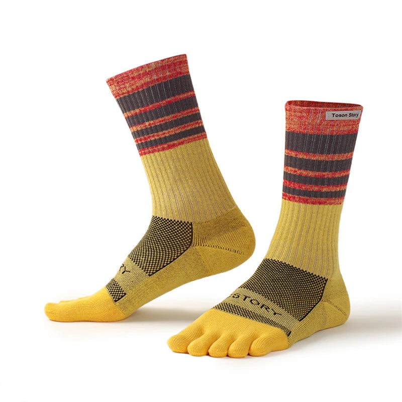 2025 Cotton Men's Sports Five Finger Socks Sweat Absorption Anti-odor Autumn Winter Towel Base Terry Long Tube Split Toe Socks