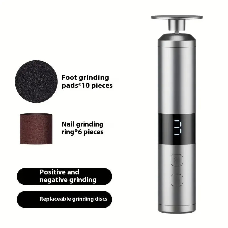 3-speed speed adjustment, LCD display screen, 16 interchangeable heads for home/foot and hand care, fast charging