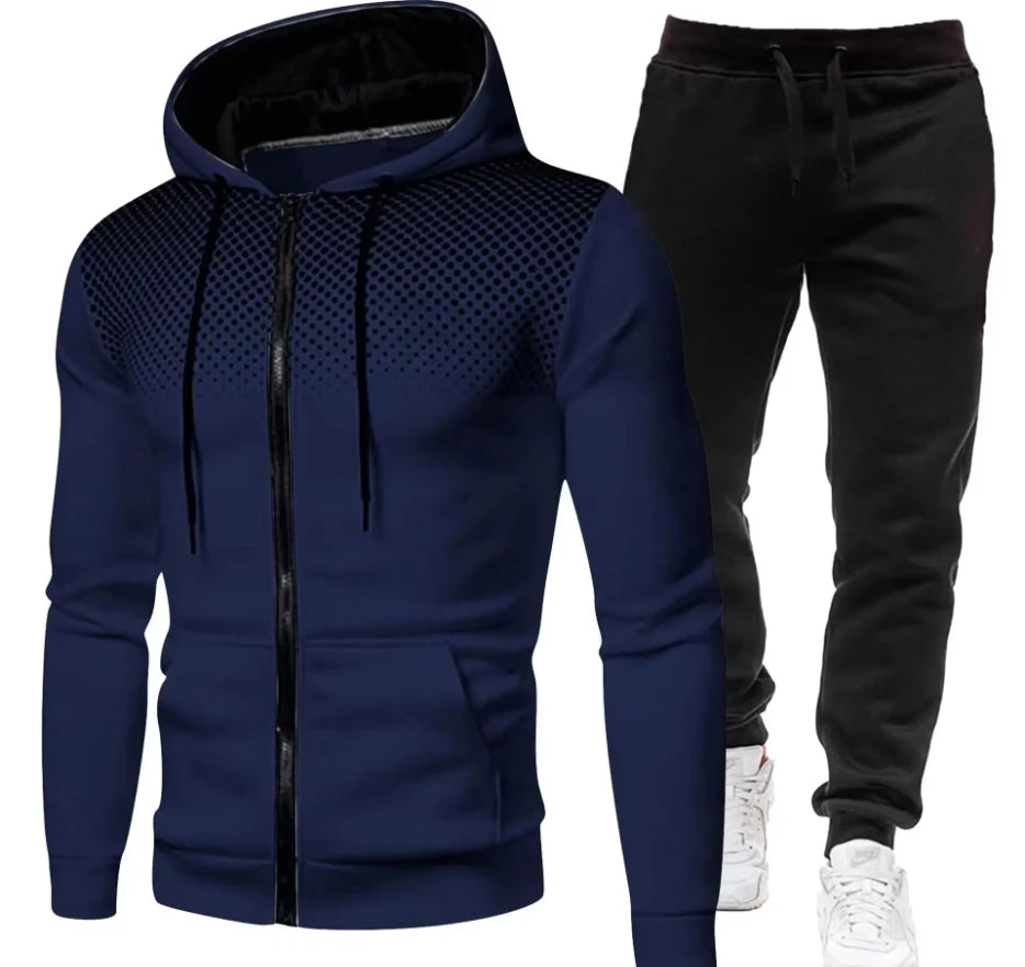 Fashion Print Tracksuit for Men Zipper Hooded Sweatshirt and Sweatpants Two Pieces Suits Male Casual Fitness Jogging Sports Sets