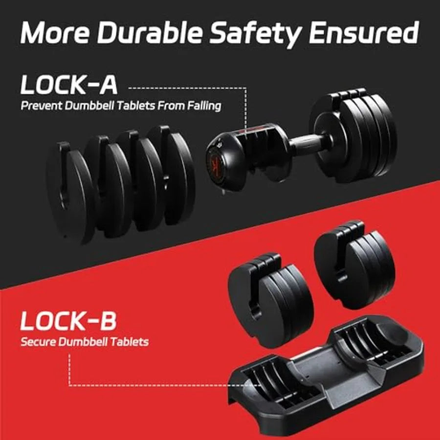 Adjustable Dumbbells Set of 2 for Home Gym Strength Training 52 lbs Pair Adjustable Free Weights for Men and Women Compact Fitn