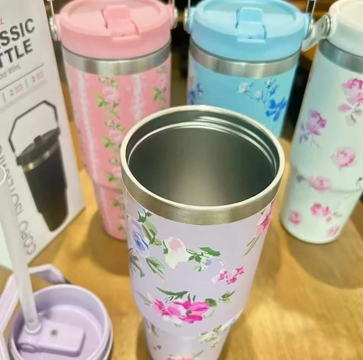 Sports Season Colorful 304 Stainless Steel Insulated Cold & Heat Retention Vacuum Cup 30oz, Handheld Car Cup 30o