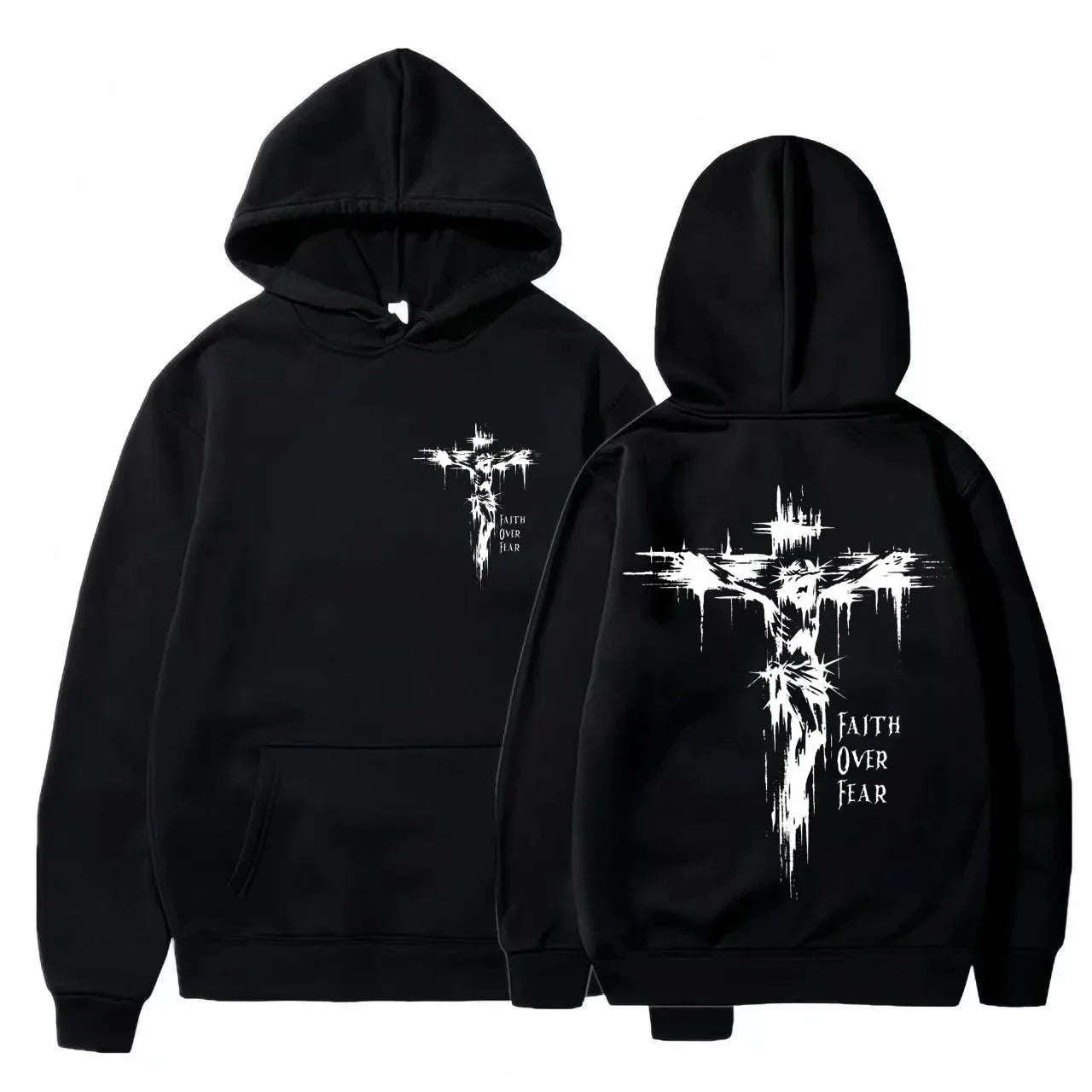 Men's hoodie with religious cross and motivational text prints pullover style autumn fashion hooded hoodie casual hoodie unisex