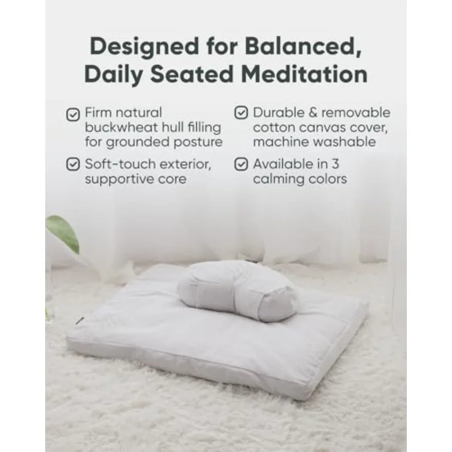 Mindful and Modern Large Meditation Cushion Zafu Yoga Bolster Meditation Floor Pillow Seat Buckwheat Hull Filled Crescent Shape