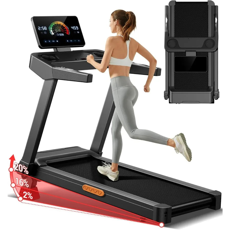 Fitness Treadmill with 3-Level Incline, Treadmills for Home Auto Folding with Pulse Sensors, 300 LBS Capacity, 3.0HP Quiet Brus