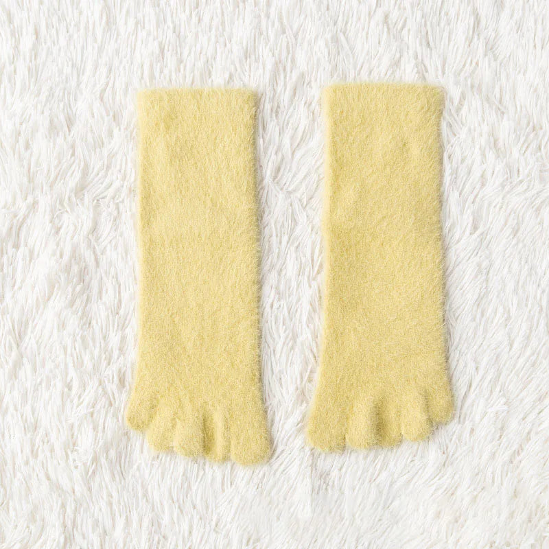 Women Girls Thick Coral Fleece Five Finger Socks Winter Warm Fluffy Toe Socks Soft Cozy Hosiery Female Anti-slip Floor Slippers