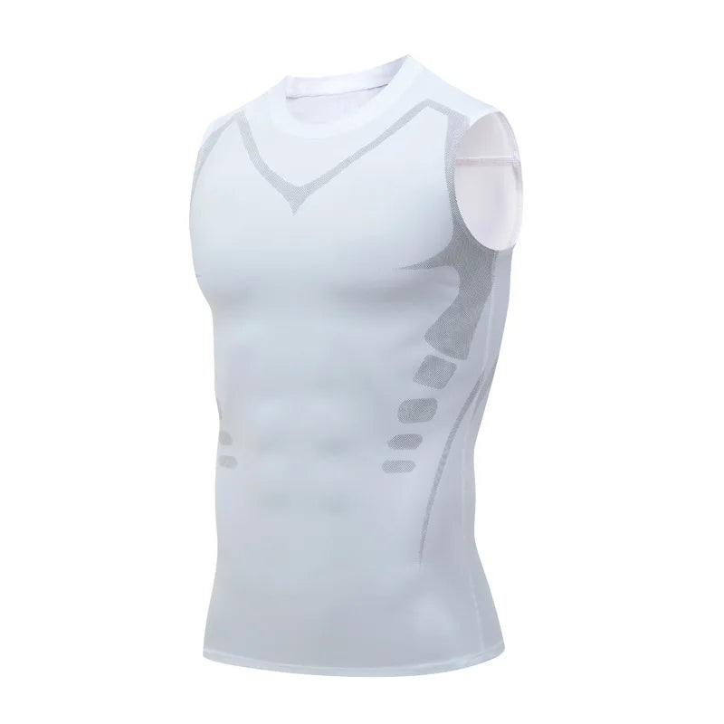 Summer Men Shapewear Ionic Shaping Vest Sleeveless Shirt Tight Compression Shirts Tank Top Body Shaper Breathable Ice Silk Vest