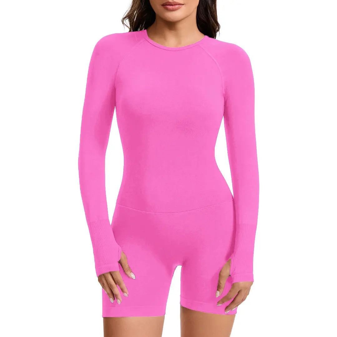 NCLAGEN Long Sleeve One Piece Gym Clothes Women Yoga Playsuit Open Back Fitness Workout Jumpsuit Backless Set Siamese Sportswear