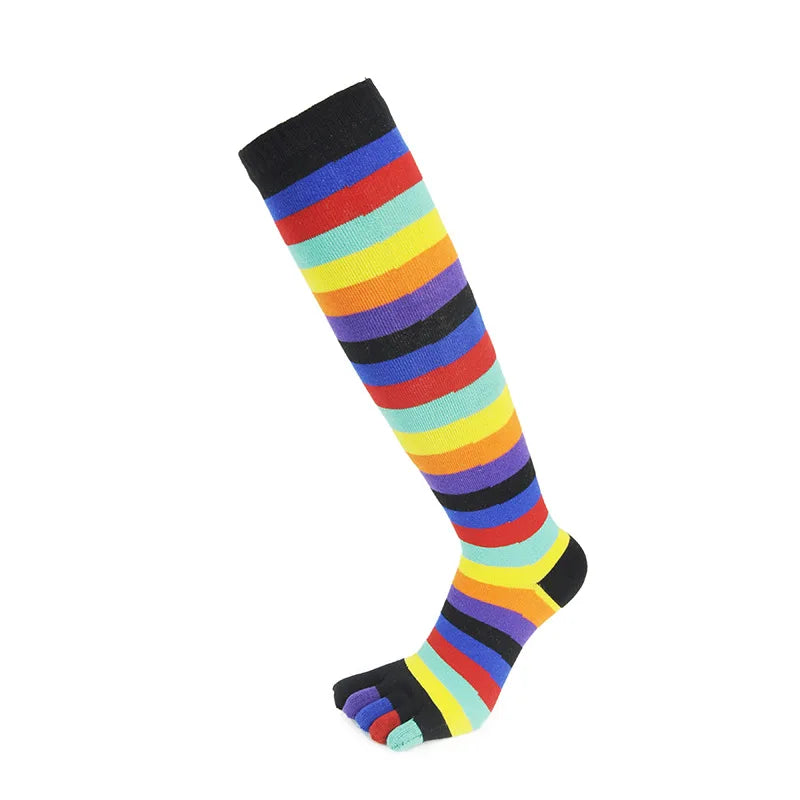 Women Girls Split Toe Calf Socks Rainbow Stockings Colorful Striped Clover Printed Happy Sock Cotton Long 5 Finger Sock Fashions