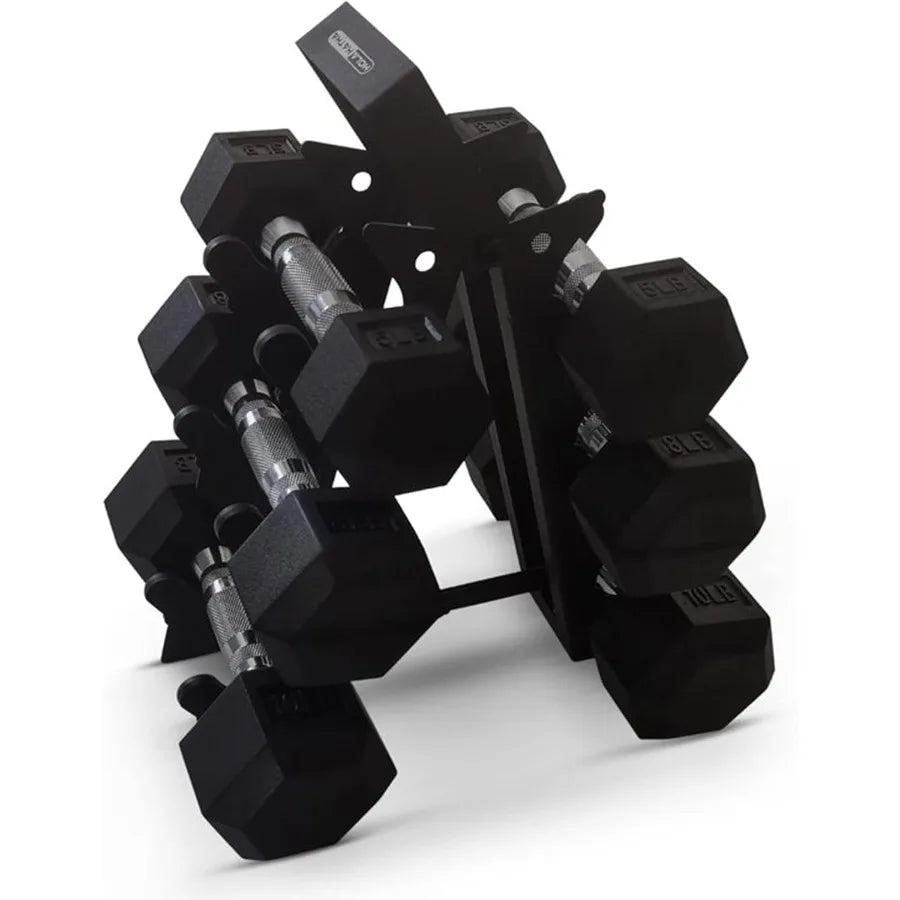 Hexagonal Dumbbell Free Hand Weight Set with Integrated Rack for Home Gym Fitness Training Compact Design for Strength Building