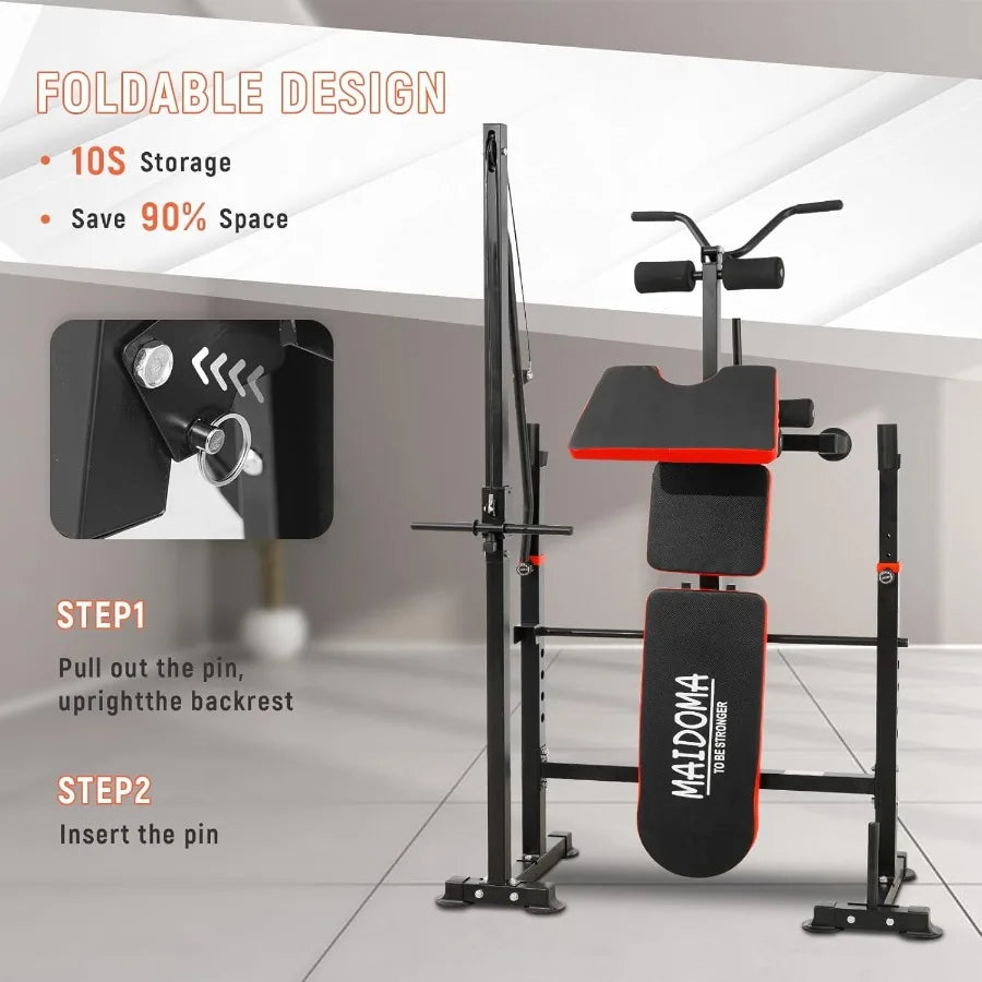 1500LB 8 IN 1 Adjustable Weight Bench with Lat Pulldown and Leg Extension Curl Foldable Design for Home Gym Includes Preacher C