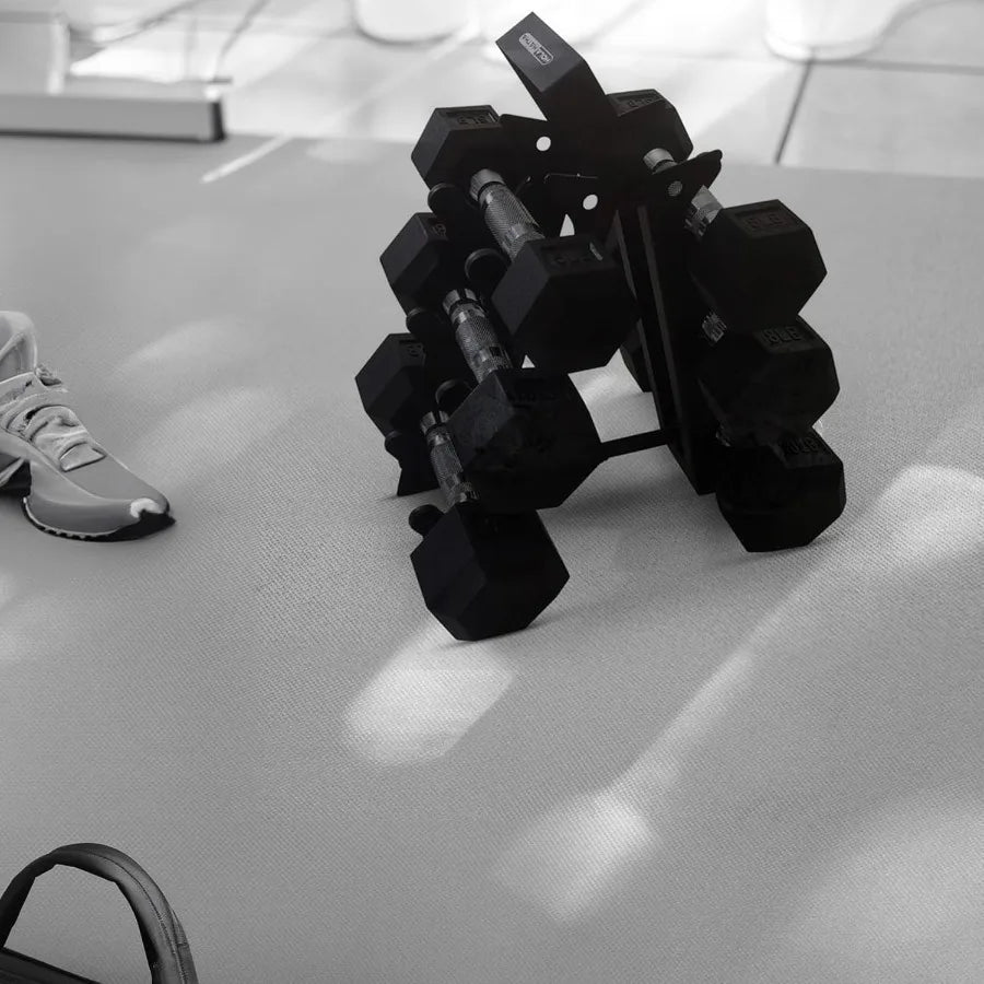 Hexagonal Dumbbell Free Hand Weight Set with Integrated Rack for Home Gym Fitness Training Compact Design for Strength Building