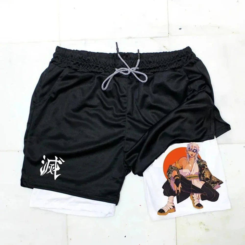 Outdoor Jogging Fitness Shorts Men's Printed Performance Double Layer Shorts Gym Workout Training Pants M-3xl