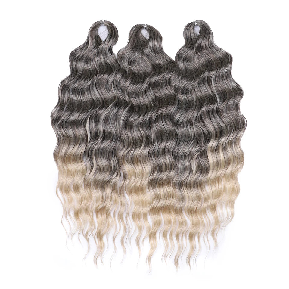 FASHION IDOL 24" 3pcs Deep Wave Curl Hair Synthetic Water Wave Braiding Hair Extensions Ombre Rainbow color Twist Crochet Hair