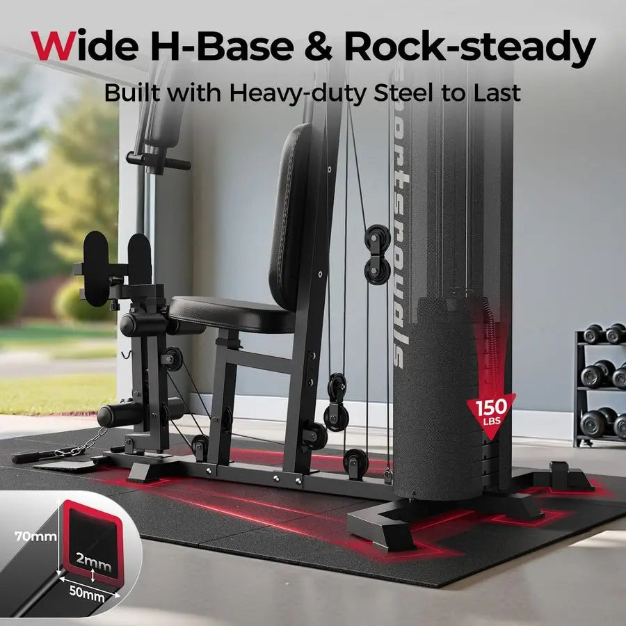 Home Gym Equipment, 150LBS Weight Stack, Full Body Workout Machine with Pulley System for Strength Training , Custom