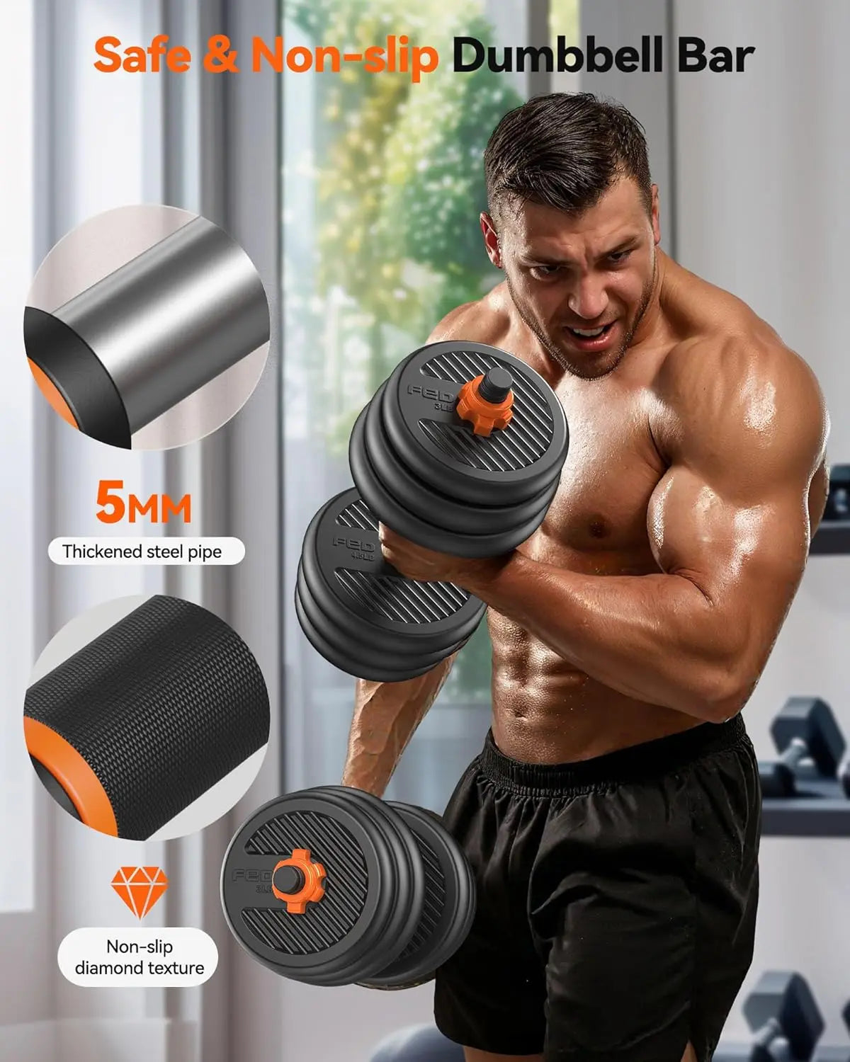 Adjustable Dumbbells, 20/30/40/45/70/90lbs Free Weight Set with Connector, 5 in1 Dumbbells Set Used as Barbell, Kettlebells, Pus