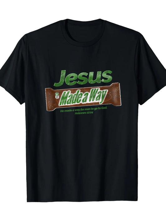 [Christian T-Shirt] 100% Cotton Jesus Made Way Graphic T-Shirt | Men's Casual Christian Gift, Short Sleeve
