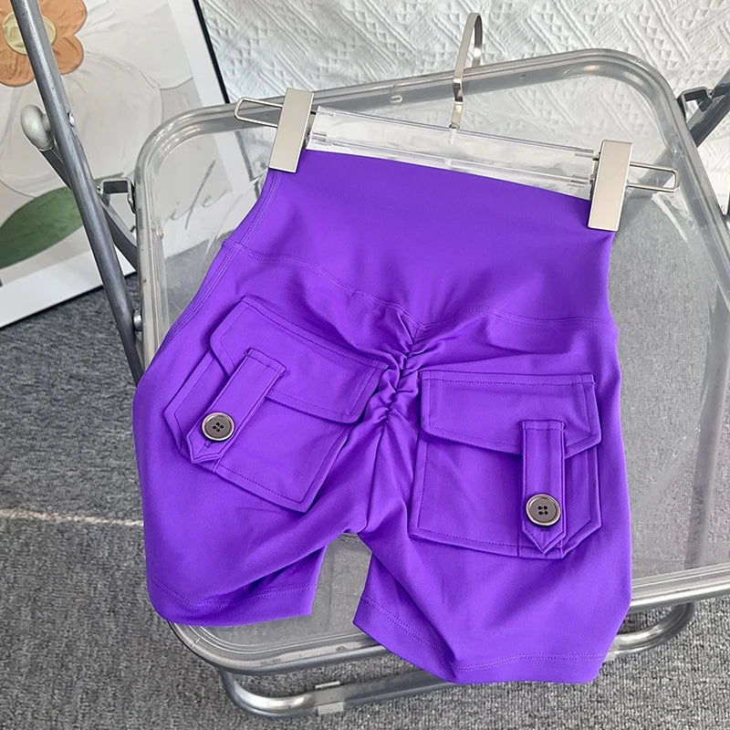 Nude High Waist Peach Butt Sport With Pocket Yoga Shorts Leggings Quick Drying Gym Training  Cycling Outdoor sports Shorts