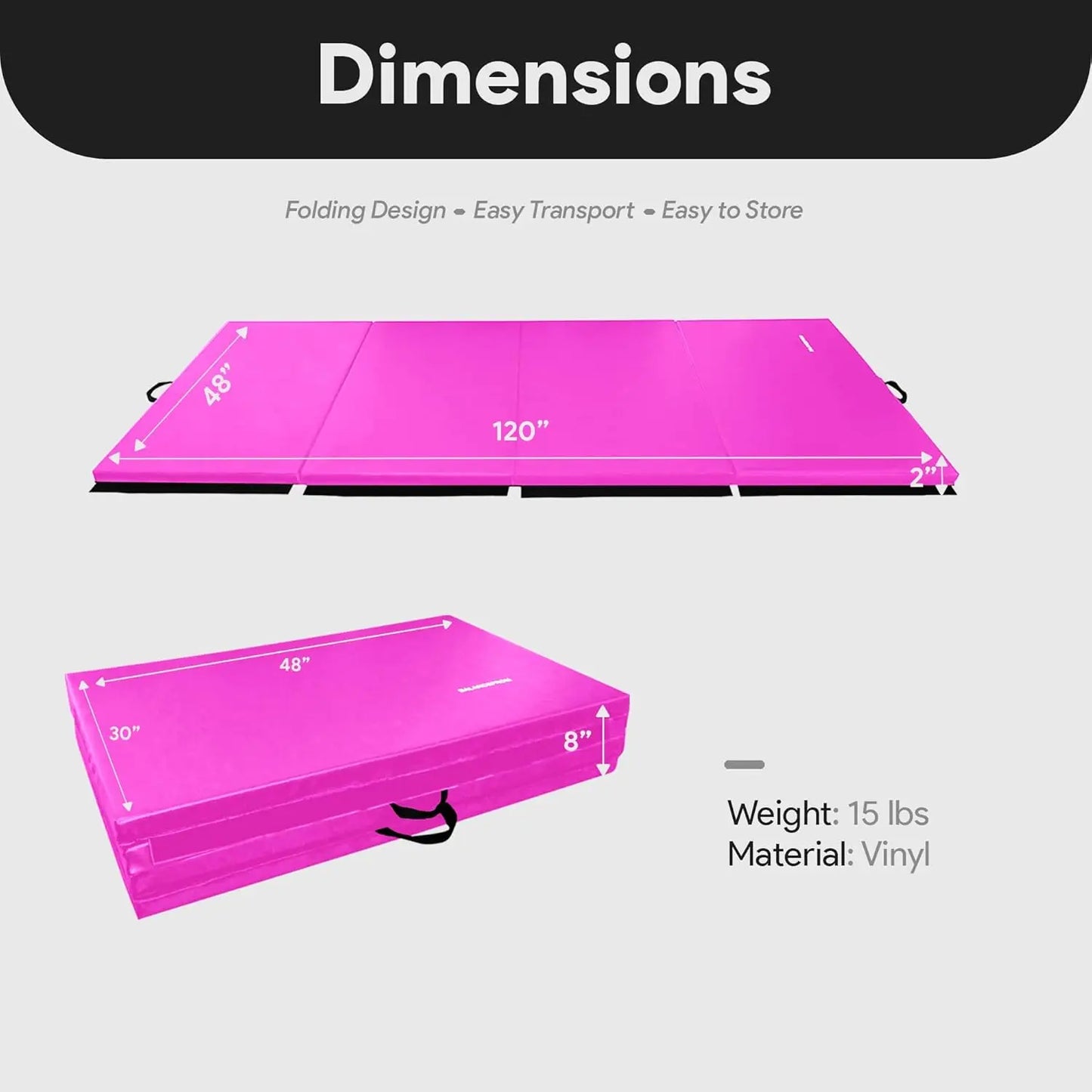 10x4 ft 4-Panel Folding Gymnastics Mat - 2-Inch Thick, Non-Slip Vinyl, Carrying Handles for Yoga, Pilates, Home Workouts