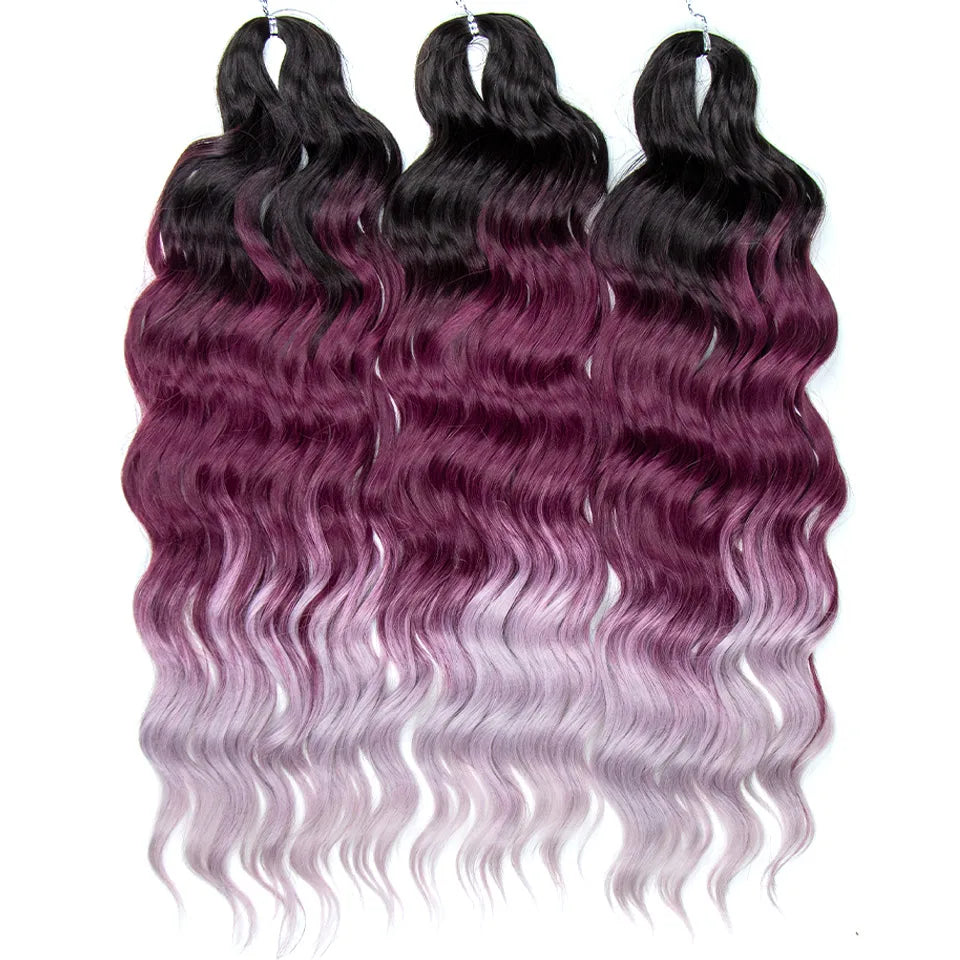 FASHION IDOL 24" 3pcs Deep Wave Curl Hair Synthetic Water Wave Braiding Hair Extensions Ombre Rainbow color Twist Crochet Hair