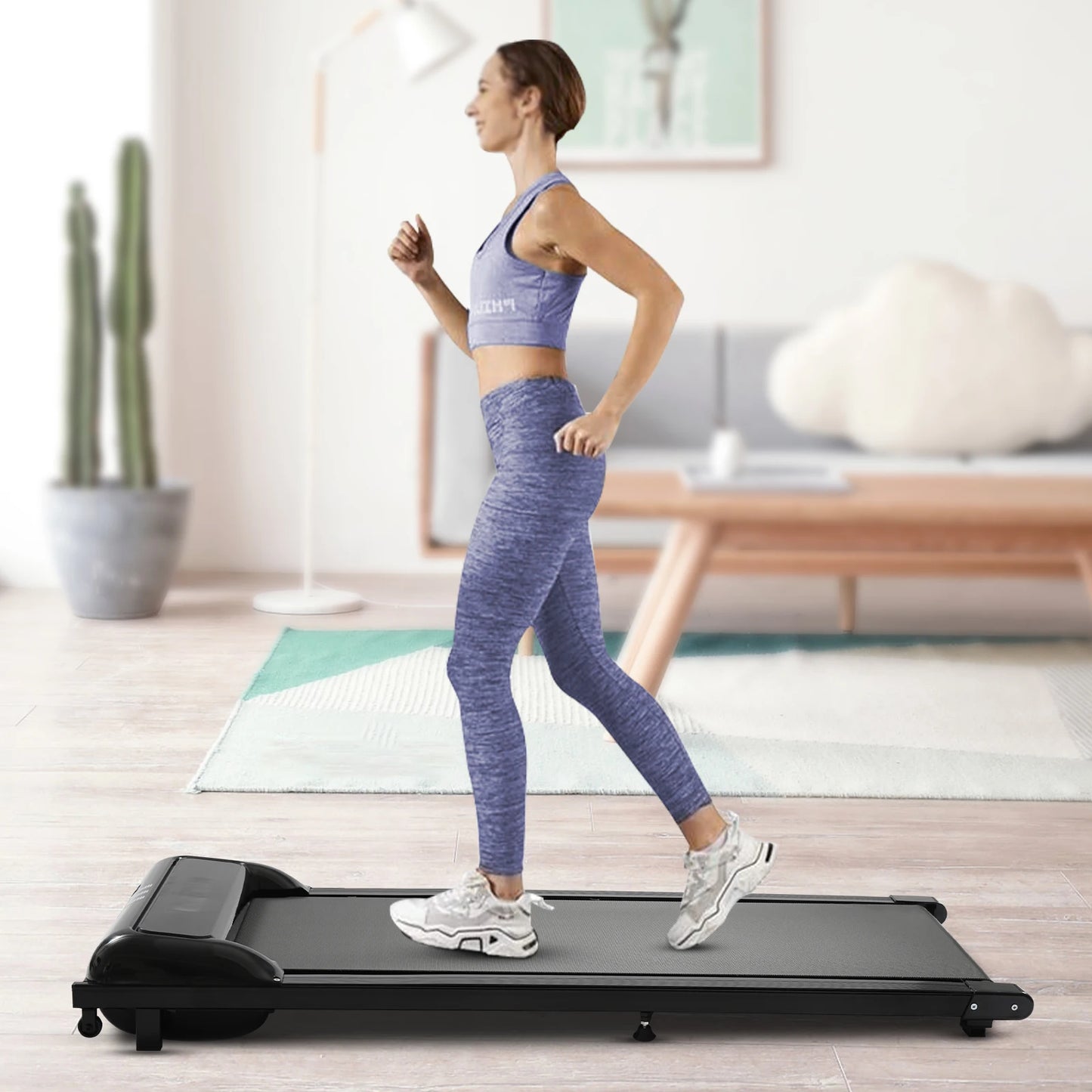 Under Desk Treadmill for Home Office, 2.25HP Quiet Portable Walking Jogging Machine with LED Display, Remote Control, 1-6km/h Speed, 100kg/220.46lbs Capacity, No Assembly Required, Easy Storage Under Bed