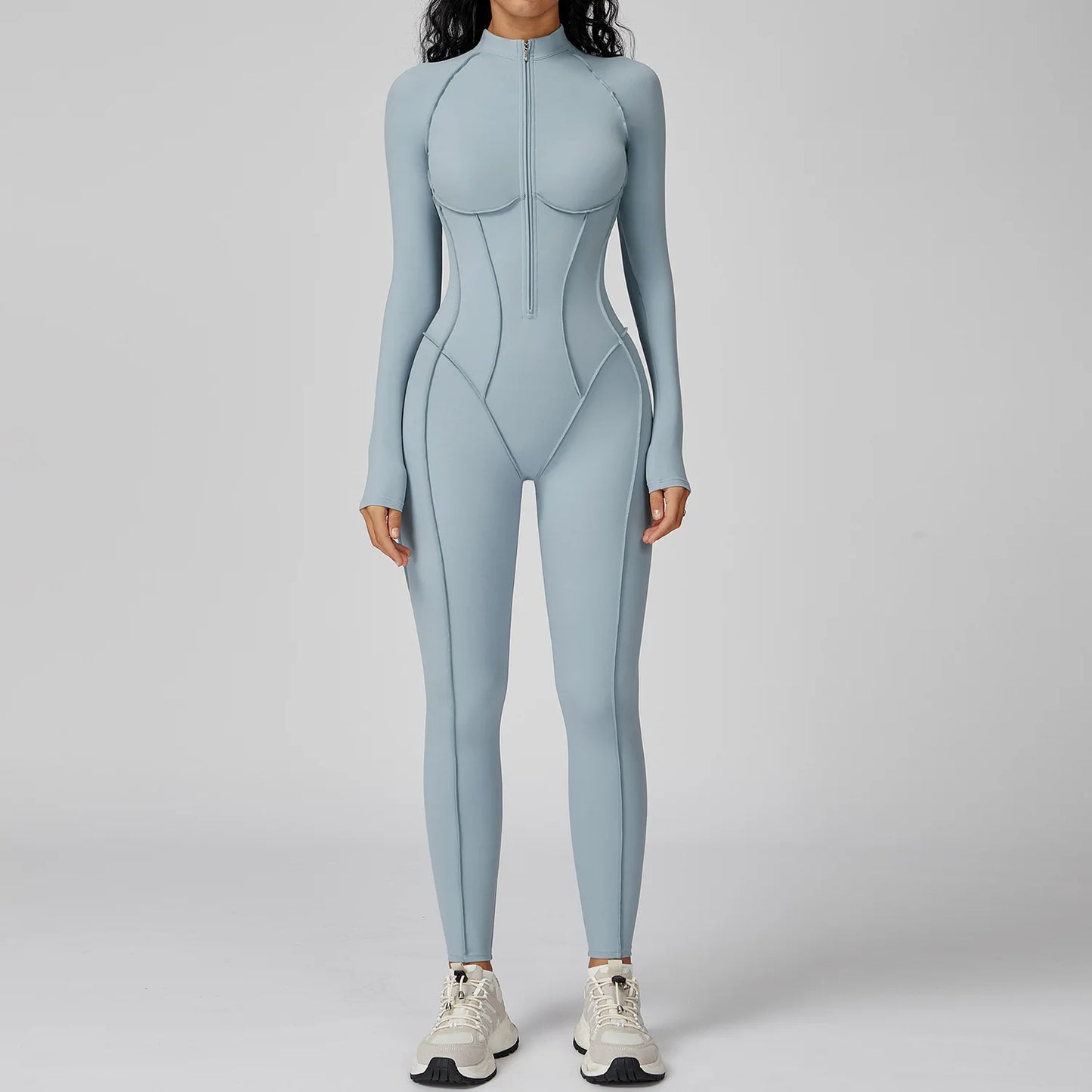 Sexy Rompers Workout Zipper Jumpsuit Long Sleeves Sports Bodysuits Women Gym Running Fitness Suits Gym Tracksuit Sportswear