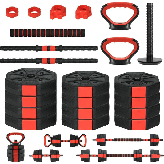 88-Pound 4-in-1 Adjustable Dumbbells Set, Dual Use as Barbell and Kettlebells for Home Gym Fitness Exercises
