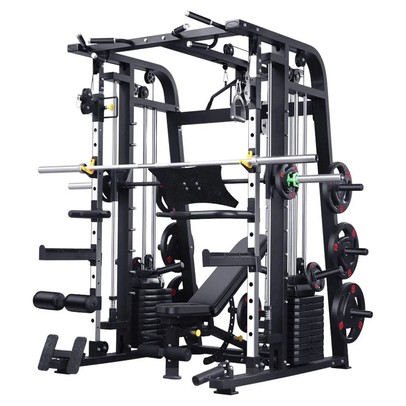 Smith Machine,Multi-Functional Exercise Equipment Home Fitness,Cage-Style,Multi-Power Adjustable, Squat Rack+Bench+100KG Weights