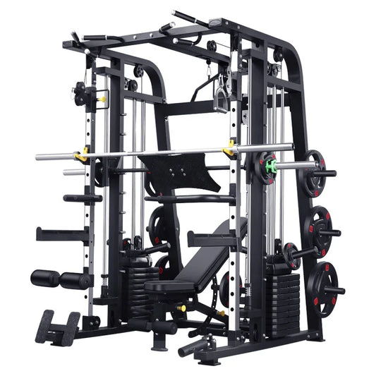 Smith Machine,Multi-Functional Exercise Equipment Home Fitness,Cage-Style,Multi-Power Adjustable, Squat Rack+Bench+100KG Weights