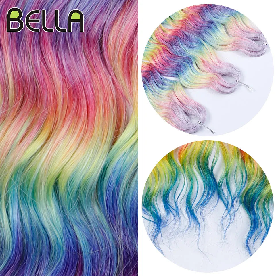 FASHION IDOL 24" 3pcs Deep Wave Curl Hair Synthetic Water Wave Braiding Hair Extensions Ombre Rainbow color Twist Crochet Hair