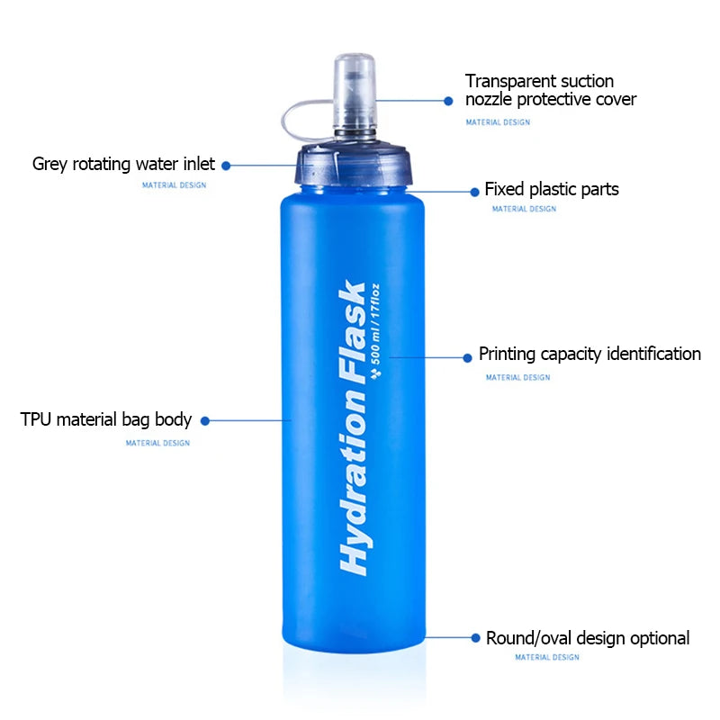 Foldable TPU Soft Flask Water Bottles 250ml 500ml 750ml Running Hydration Pack Waist Bag Vest Outdoors Sport Water Bottle Bag