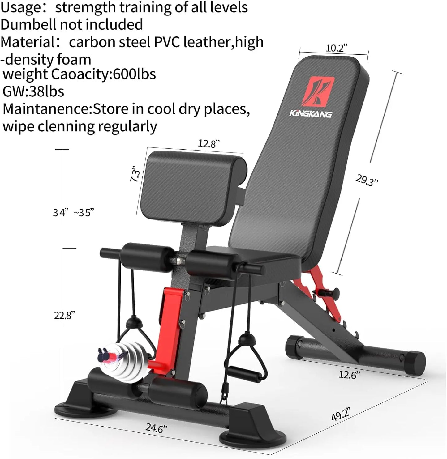 Adjustable Weight Bench Utility Workout Bench Foldable Incline Decline Benches for Home Gym Full Body Workout Load 600LBS