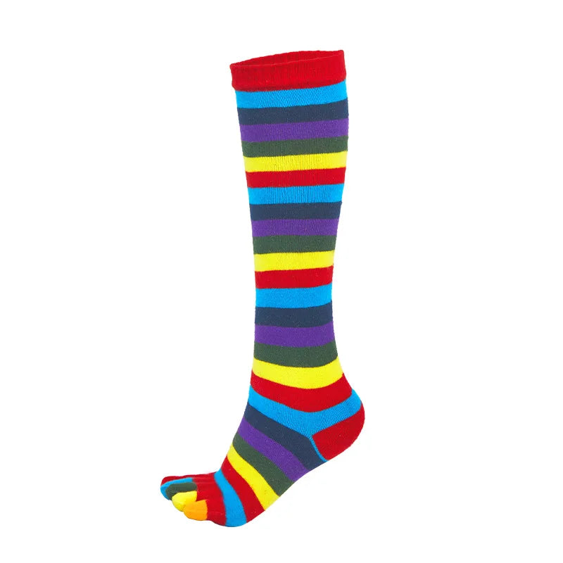 Women Girls Split Toe Calf Socks Rainbow Stockings Colorful Striped Clover Printed Happy Sock Cotton Long 5 Finger Sock Fashions